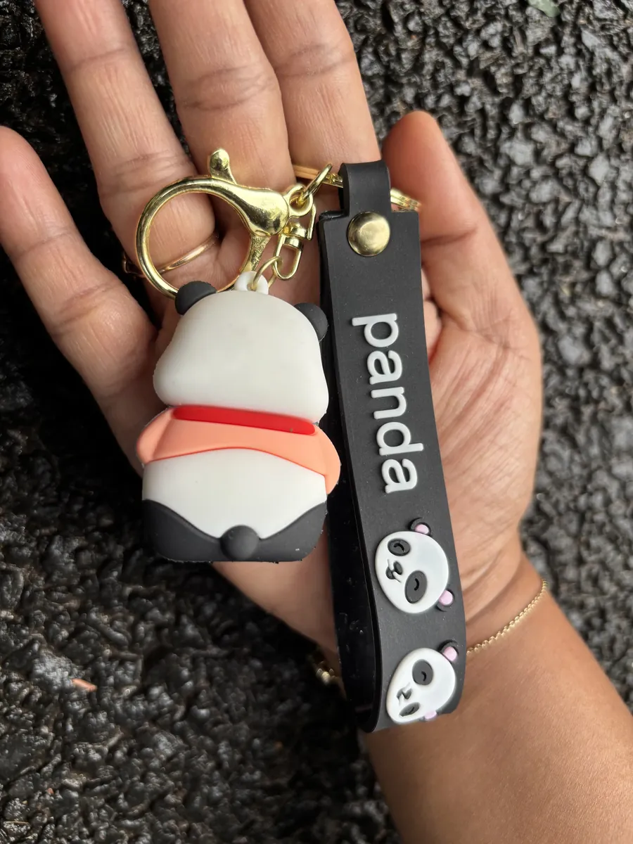 Sitting Panda Peach Dress Keychain