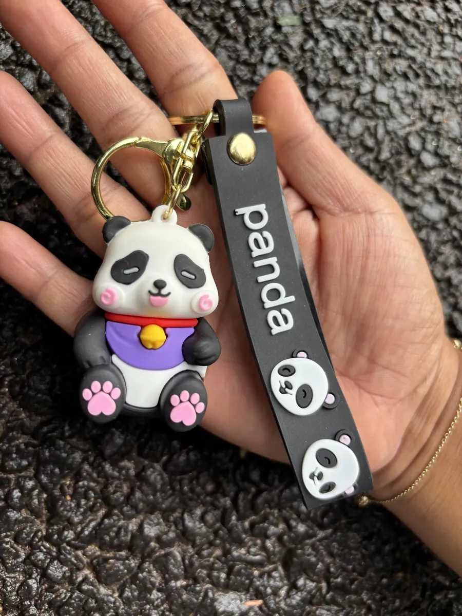 Sitting Panda Purple Dress Keychain