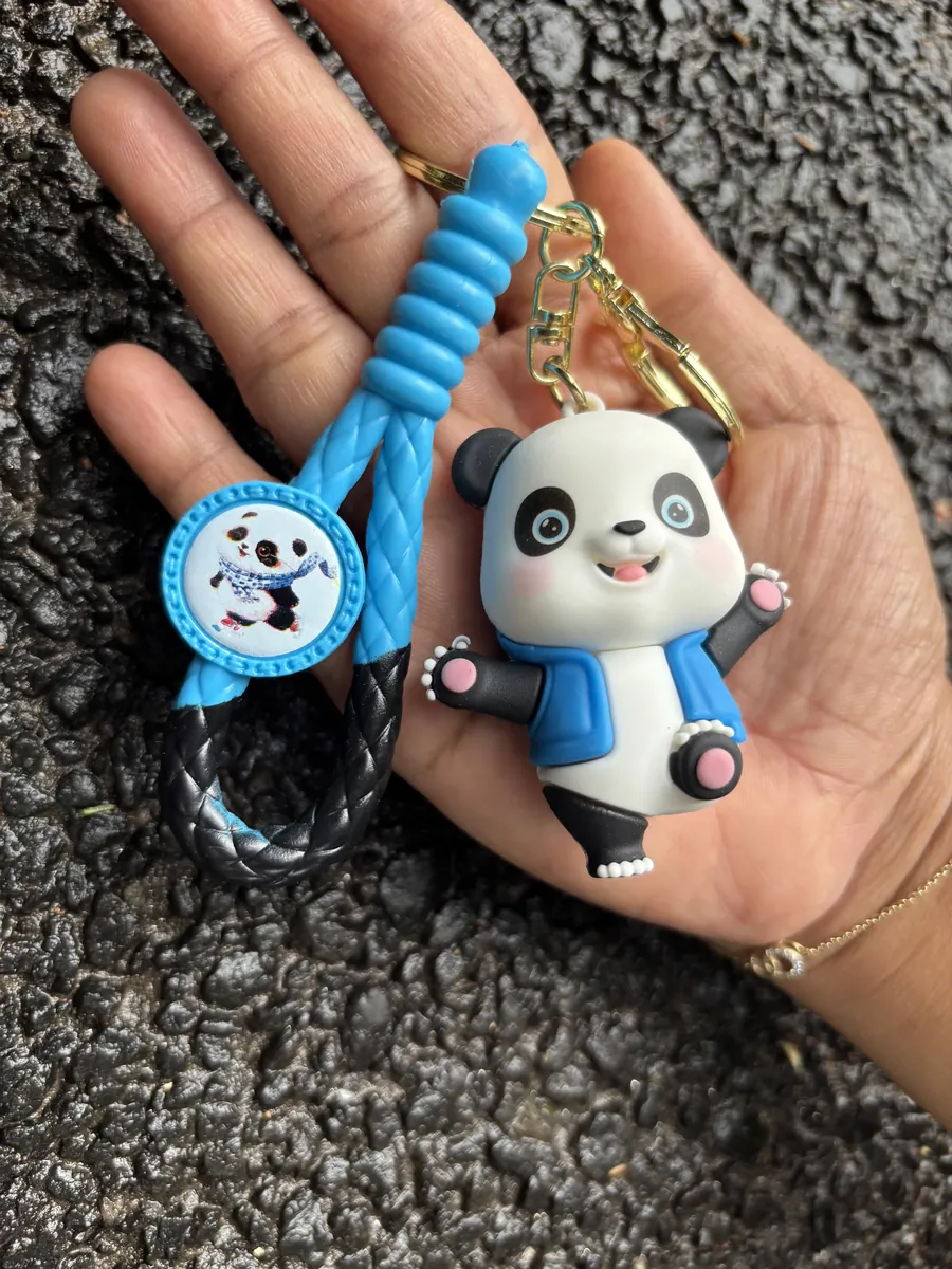 Standing Panda Blue Dress Keychain