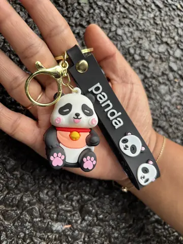 Sitting Panda Peach Dress Keychain