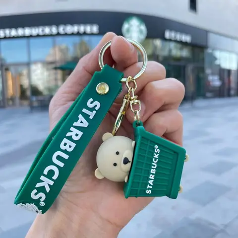 Starbucks Bear in a Green Cart Keychain